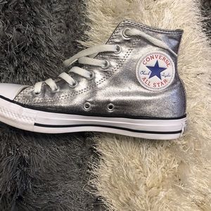 CONVERSE All Star High Top Metallic Silver Gunmetal Sneakers Unisex Size 7 Women